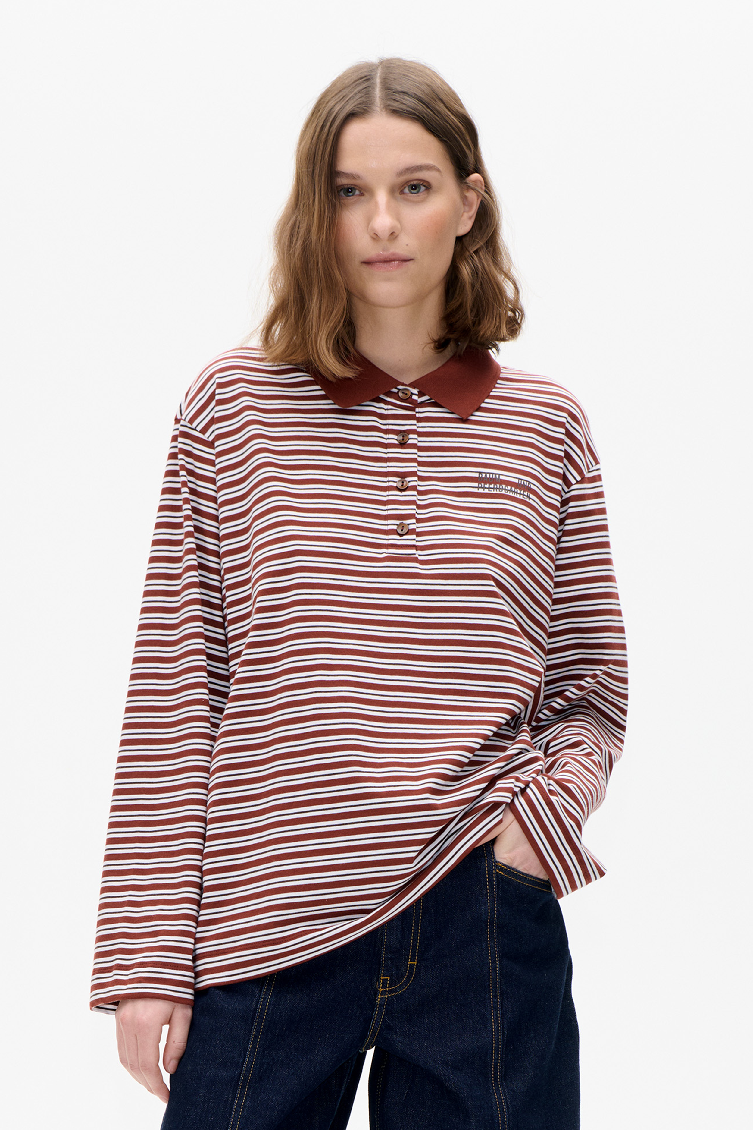 JEANNI T-SHIRT | Bordeaux Polo Stripe
